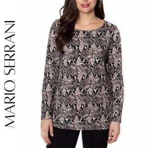 MARIO SERRANI Snakeskin Print Scoop Neck Long Sleeve Top, L, NWT!